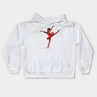 Ballet in red pointe shoes 4 - ballerina doing pirouette in red tutu and red shoes  - brown skin ballerina Kids Hoodie